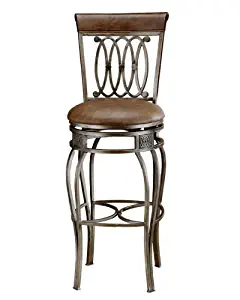 Hillsdale Montello 32-Inch Swivel Bar Stool, Old Steel Finish with Faux Brown Leather