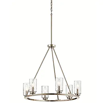 Kichler Marita 23.87-in 6-Light Brushed Nickel Vintage Textured Glass Shaded Chandelier