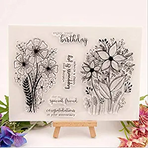 Welcome to Joyful Home 1pc Enjoy Your Birthday Flower Rubber Clear Stamp for Card Making Decoration and Scrapbooking