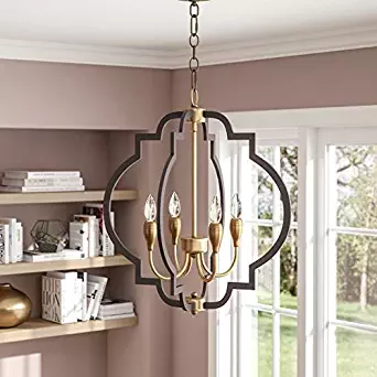 Saint Mossi Oil Rubbed Bronze Farmhouse Chandelier Lighting Flush mount LED Ceiling Light Fixture Pendant Lamp for Dining Room Bathroom Bedroom Livingroom 4 E12 LED Bulbs Required Height 24 x Width 22