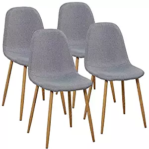 VECELO Dining Chairs for Kitchen/Dining/Living/Lounge Room, Fabric Cushion Seat Back Sturdy Metal Legs, Set of 4,Gray