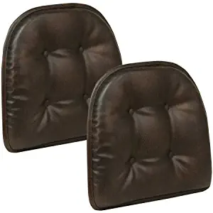 Gripper Non Slip 15" x 16" Nouveau Tufted Chair Cushions (Faux Leather Dark Brown)