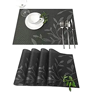 MMM HOME Placemats Set of 4 Heat Insulation Stain Resistant Placemat for Dining Table Durable Crossweave Woven Vinyl Kitchen Table Mats Placemat Washable Table Mats (Black)