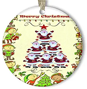 10CIDY Stars Santa Claus Xmas Gift Christmas Tree Elf Ornament (Round) Personalized Ceramic Holiday Christmas Ornament Ideas 2019