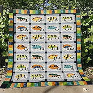 Gearsly Fishing Quilt | All-Season Quilts Comforters with Reversible Cotton King/Queen/Twin Size | Best Decorative Unique Banklet for Traveling, Picnic, Beach Trip, Concert, Home and Gift