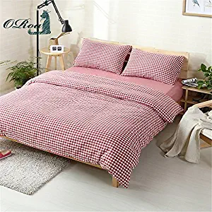 3 Pieces Cotton Bedding Duvet Cover Set Red Plaid Printed Reversible Simple Grid Gingham Pattern Bedding Set for Kids Girls Teen Adults,Lightweight,Breathable,Soft Cozy(Full/Queen, Red and White)