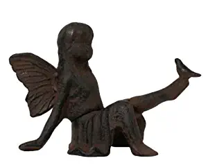 JTW- Rustic Cast Iron Sitting Angel Winged Angel Bird Cherub Garden Statue Figurine for gift and decoration.