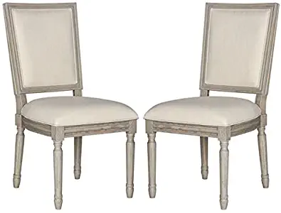 Safavieh Home Collection Buchanan French Brasserie Light Beige Linen & Rustic Grey Rectangle Side Chair (Set of 2), 19"