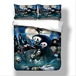 Sharper Glory Nightmare Before Christmas 3-Piece Duvet Cover, Polyester Duvet Cover, Ultra Soft and Easy Care, Simple Style Bedding Set Gift no Comforter (Twin)