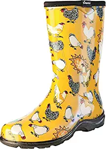 Sloggers Women's Waterproof Rain and Garden Boot with Comfort Insole, Chickens Daffodil Yellow, Size 8, Style 5016CDY08