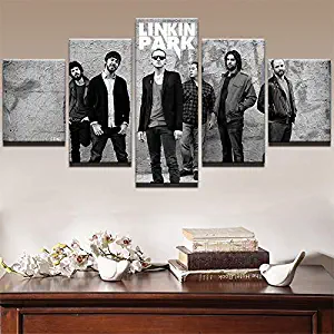 FUZI00 5 Piece Wall Art Canvas Prints Type Fashion Canvas Painting Wall Art Linkin Park Rock Band Poster Modern Print Picture Artwork Home Decor Framed (31.5X59 Inch