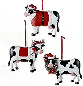 Country Marketplace Christmas Cow Ornament 3 Assorted