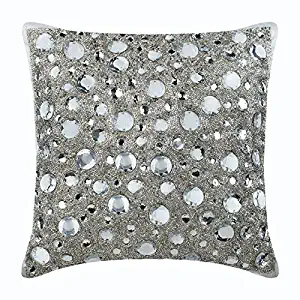 The HomeCentric Luxury Silver Decorative Toss Pillow Covers 16x16 inch, Silk Couch Pillow Cases, Circles & Dots, Crystals, Dotted, Bling, Modern Pillow Cover for Sofa - Diamonds Everywhere