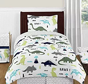 Sweet Jojo Designs 4-Piece Navy Blue and Green Modern Dinosaur Boys or Girls Kids Teen Twin Bedding Set Collection