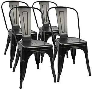 Furmax Metal Dining Chair Indoor-Outdoor Use Stackable Classic Trattoria Chair Chic Dining Bistro Cafe Side Metal Chairs Set of 4 (Black)