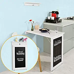 Haotian Wall-Mounted Drop-Leaf Table, Folding Kitchen & Dining Table Desk, Solid Wood Children Table,Home Office Table Desk Workstation Computer Desk with Storage Shelves, Trestle Desk (FWT20-W)