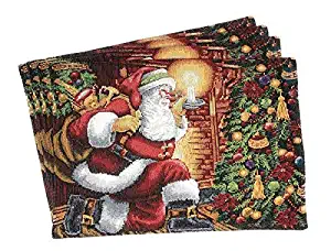 Tache Christmas Holiday Santa Down The Chimney Festive Woven Tapestry Placemats Set of 4