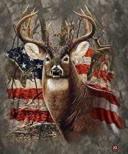 HommomH 40" x 50" Blanket Tapestry Comfort Thin Soft Cozy Air Conditioning Easy Care Machine Wash Americana Flag Deer