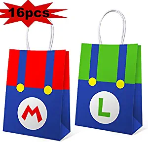 16 PCS Super Mario Bros Birthday Party Supplies Birthday Favor Gift Bags for Kids, Super Mario Bros Themed Party Supplies Favors Birthday Party Decorations, 5.9 * 3.2 * 8.3 inch