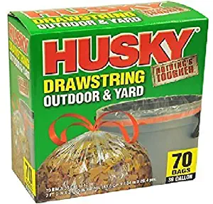 Husky 1mil Outdoor and Yard Trash Drawstring Bags, 39 Gallon Capacity, 70 Bags