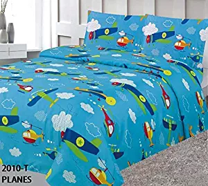 Elegant Home Multicolors Blue Airplanes Helicopter Aviation Design Design 2 Piece Coverlet Bedspread for Kids Teens Boys Twin Size # Planes (Twin Size)