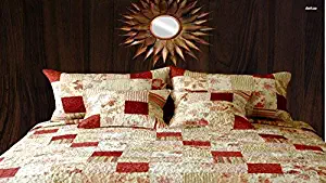 Tache Home Fashion Strawberry Field Coverlet Quilt Set Full Red, Beige, Multi