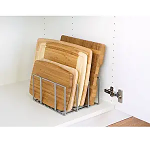 Seville Classics Vertical Pan Lid Rack Kitchen Counter and Cabinet Organizer, 10" W x 8.5" D x 5" H, Platinum