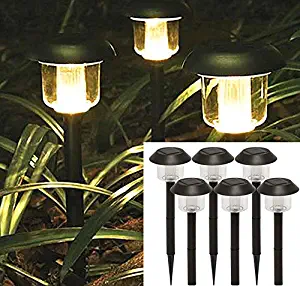 Solar Christmas Lights Decorations Outdoor Pathway Decorative Garden Large Black Bright White Warm LED Stake Light Set Landscape Lighting Stakes Waterproof Driveway Lamp for Walkway Outside Yard 6Pack