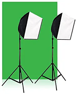 CowboyStudio Photography Studio Green Screen 600 Watt Video Photo Quick Softbox Lighting Light Kit, with 10' x 12' Chromakey Green Muslin Backdrop