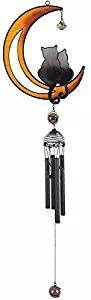 George S. Chen Imports SS-G-99985 Wind Chime with Black Coated Gems Cats on The Moon Hanging Decoration
