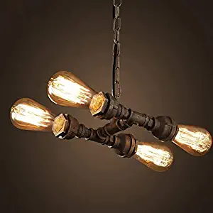 ZLHW Industry Retro Chandelier Personality 4 Lights Get Rusty Water Pipe Chandelier Steampunk Style Edison Chandelier with E27 Socket Dining Table, Living Room, Hallway, Loft