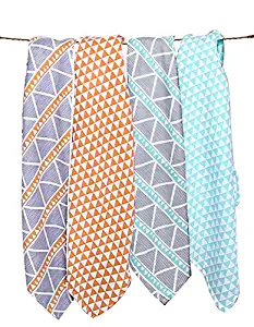 Bacati - Tribal/Aztec Cotton Muslin Fabric (Set of 4 Swaddling Blankets, Liam Aqua/Orange/Navy)