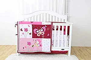 Linens And More 4 Piece Set Great Quality Crib Bedding Set 3 Different Designs for Your Choice (Pink Butterfly)