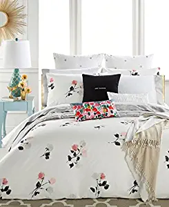 Kate Spade Willow Court Queen Full Duvet Cover Set, Pink Peach Black Floral on White