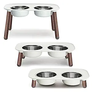 Messy Mutts Elevated Double Feeder with Stainless Bowls, Adjustable 3" to 10", 40 oz / 5 Cups per Bowl