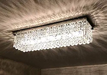 7PM W47" x D10" Modern Rain Drop Rectangle Clear K9 Crystal Chandelier Ceiling Lamp Lighting Fixture 10 Lights for Dining Living Bedroom Room Chrome Frame