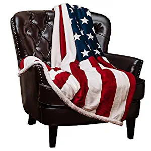 Chanasya Patriotic US Flag Print Sherpa Throw Blanket - Super Soft Ultra Plush Lightweight Microfiber Cozy Warm for Couch Bed Sofa - Great Gift for Veteran Friend Men Women Proud American House -60x70