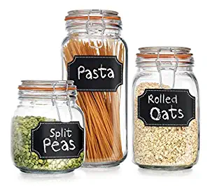 Classic Home Set of 3 Glass Canister Chalk Clear Jar with Hermetic Seal Bail & Trigger Airtight Lock for Kitchen - Food Storage Containers