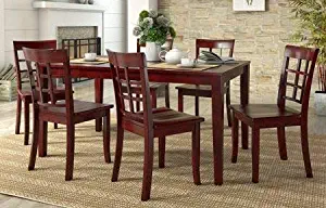 Dinette Sets For Small Spaces-Dinning Room Table Set-Six Piece Berry Red Wood Rectangle Dining Set with Window Back Chairs Bring Classic Beauty to Your Dining Room During Your Entire Meal