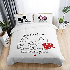 Best Quality - White Red Mickey Minnie Mouse 3D Printed Bedding Sets Adult Bedroom Decoration Duvet Cover Set Size - US King(3pcs)