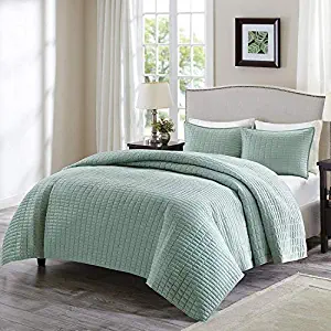 Comfort Spaces Kienna 3 Piece Quilt Coverlet Bedspread Ultra Soft Hypoallergenic Microfiber Stitched Bedding Set, King, Seafoam