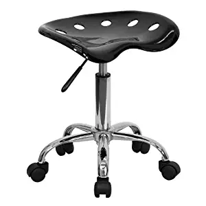 Flash Furniture (LF-214A-BLACK-GG) Vibrant Black Tractor Seat and Chrome Stool, 17W x 15D x 25.75H - Inches