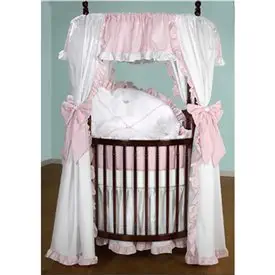 BabyDoll Darling Drapes Round Crib Bedding Set, Pink Gingham