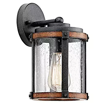 Kichler Lighting Barrington Distressed Black and Wood Outdoor Wall Light, 10.04" H