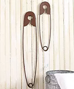 Set of 2 Large Hanging Safety Pins Rustic Color Laundry Room Wall Home Decoration