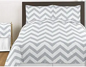 Sweet Jojo Designs 3-Piece Gray and White Chevron Childrens and Teen Zig Zag Full/Queen Girl or Boy Bedding Set Collection