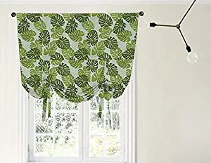 WUBODTI Tie Up Shade Valance Curtain for Small Window 63 Inch Long,Room Darkening Balloon Shade Green Leaf Blackout Curtains Valance for Kitchen Window,Window Treatments Panel