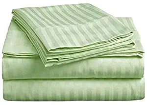 6-Piece Bed Sheet Set - 400 Thread Count 100% Long Staple Soft Pure Cotton - 15" Deep Pockets - Hypoallergenic, Wrinkle & Fade Resistant Bedding Set - Queen, Sage Stripe