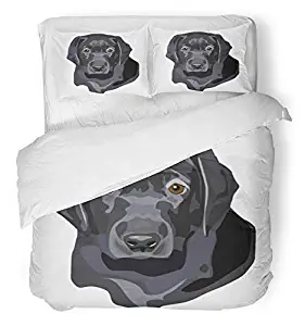 Emvency 3 Piece Duvet Cover Set Brushed Microfiber Fabric Breathable Labrador of Black Lab Puppy Portrait Dog Retriever Head Drawing Adorable Animal Bedding Set with 2 Pillow Covers Full/Queen Size