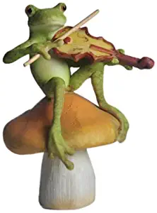 Top Collection Enchanted Story Fairy Garden Frog Playing Fiddle on Mushroom Outdoor Statue